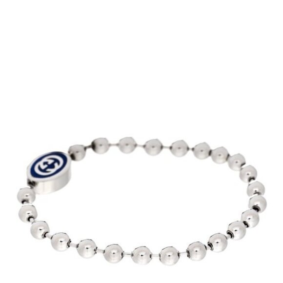 NEW GUCCI Sterling Silver Enamel G Bead Bracelet Blue SZ 19 .925 - Picture 1 of 7